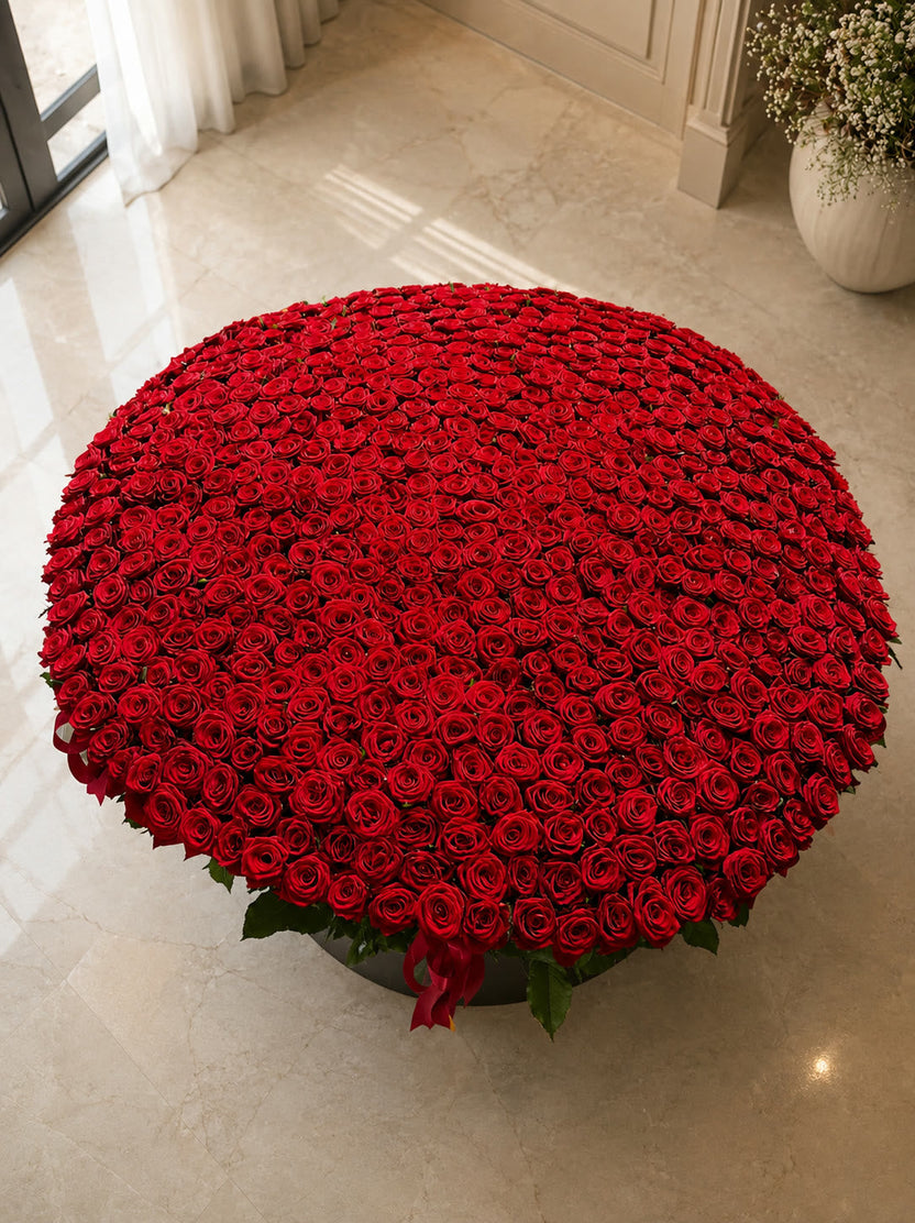 Giant Rose Basket with 1001 roses, floral installation — LaFia Flowers Los Angeles
