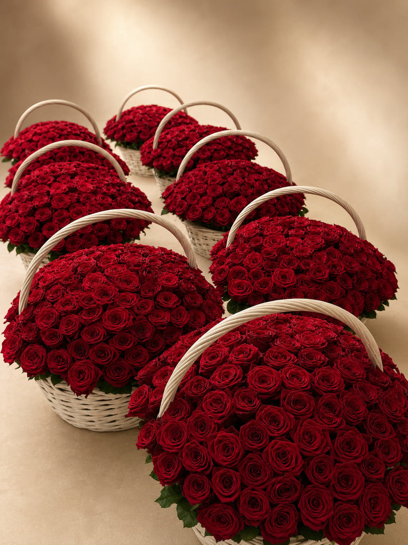 Luxury basket of 101 fresh roses, alternate view - LaFia Flowers