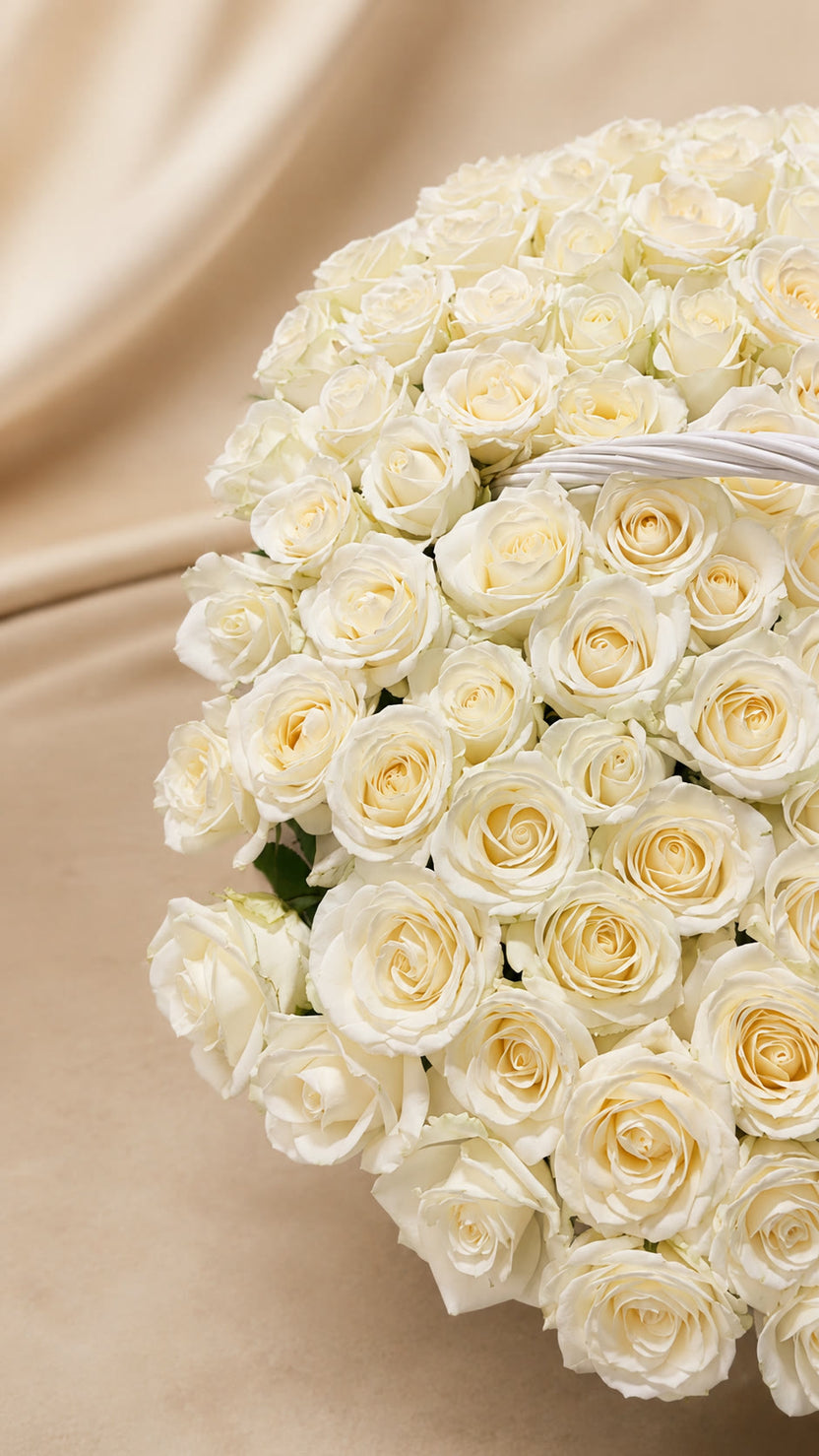 101 roses arranged by hand in a display basket - LaFia Flowers