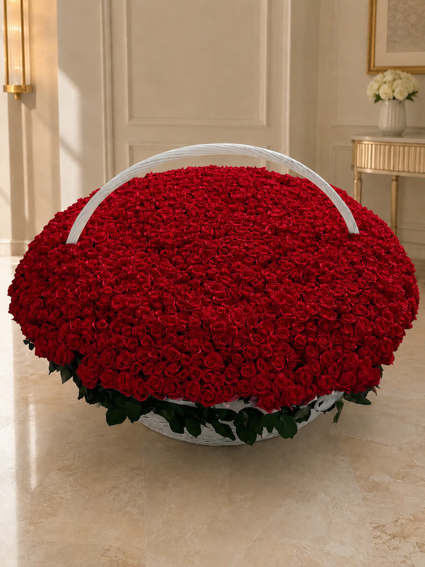 Giant round basket of 501 roses, alternate view - LaFia Flowers