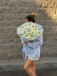 White and Blue Rose Bouquet - 101 Roses