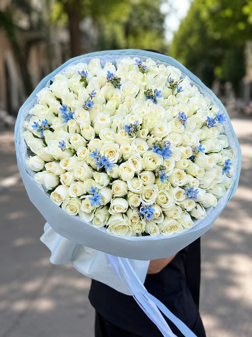 Rose Bouquet with 151 long stem roses hand-tied in luxury wrap — LaFia Flowers Los Angeles