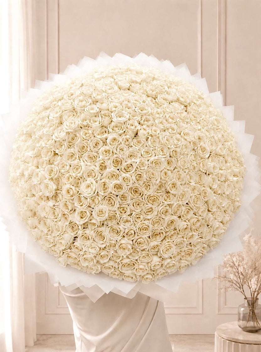 Giant hand-tied bouquet of 301 roses, alternate view - LaFia Flowers