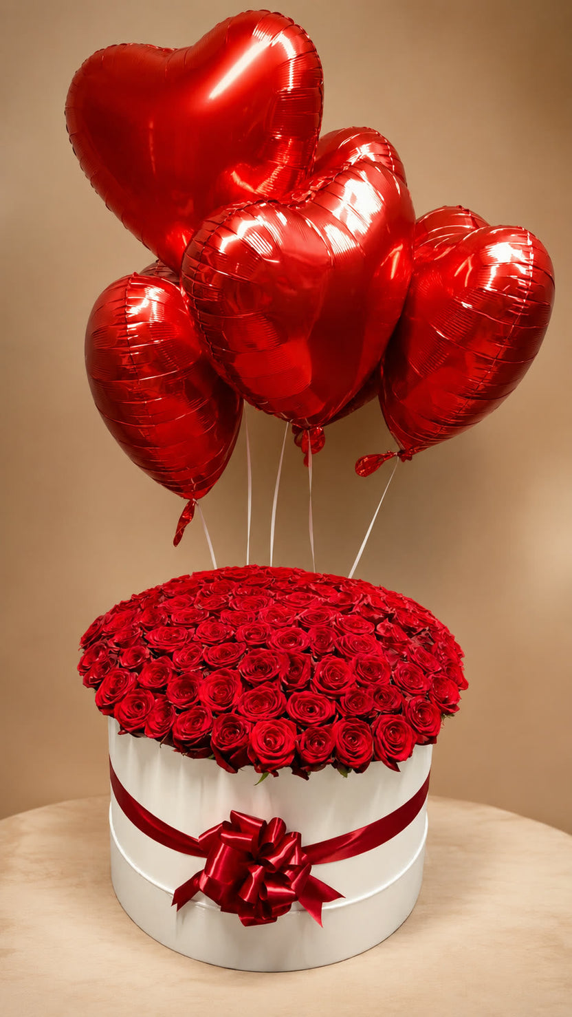 Roses in a box — 101 fresh roses in a luxury hat box — LaFia Flowers Los Angeles