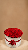 Red Rose Box with 101 fresh roses, shown without optional add-ons - LaFia Flowers