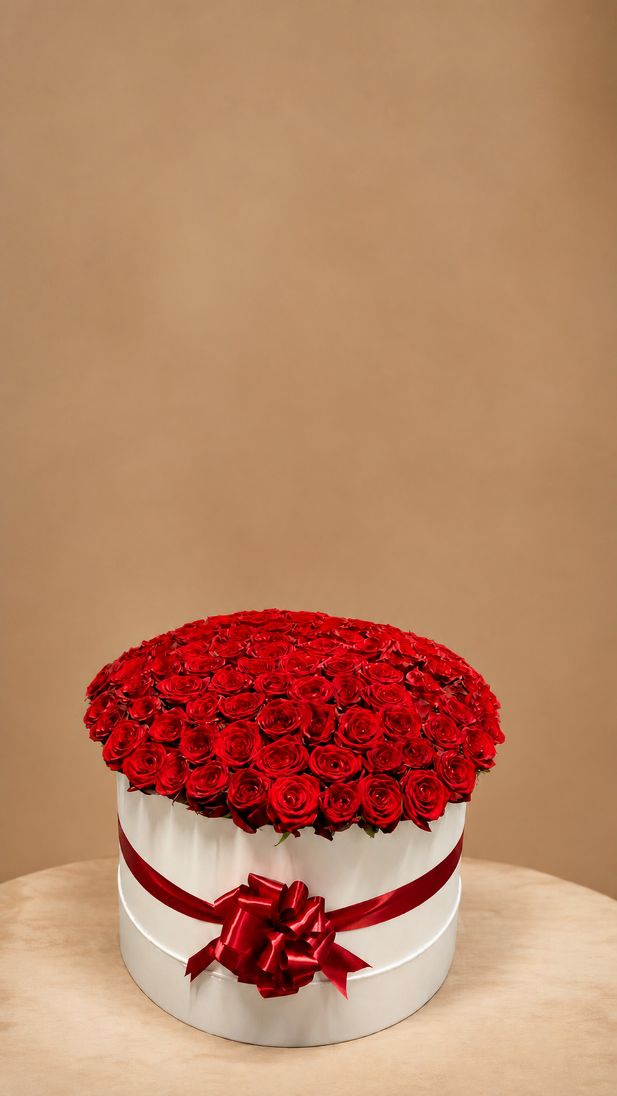 Red Rose Box with 101 fresh roses, shown without optional add-ons - LaFia Flowers