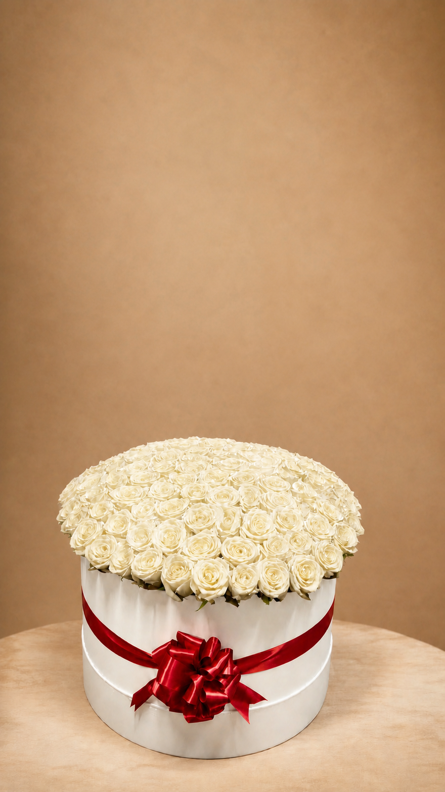 White Rose Box with 101 fresh ivory roses, shown without optional add-ons - LaFia Flowers