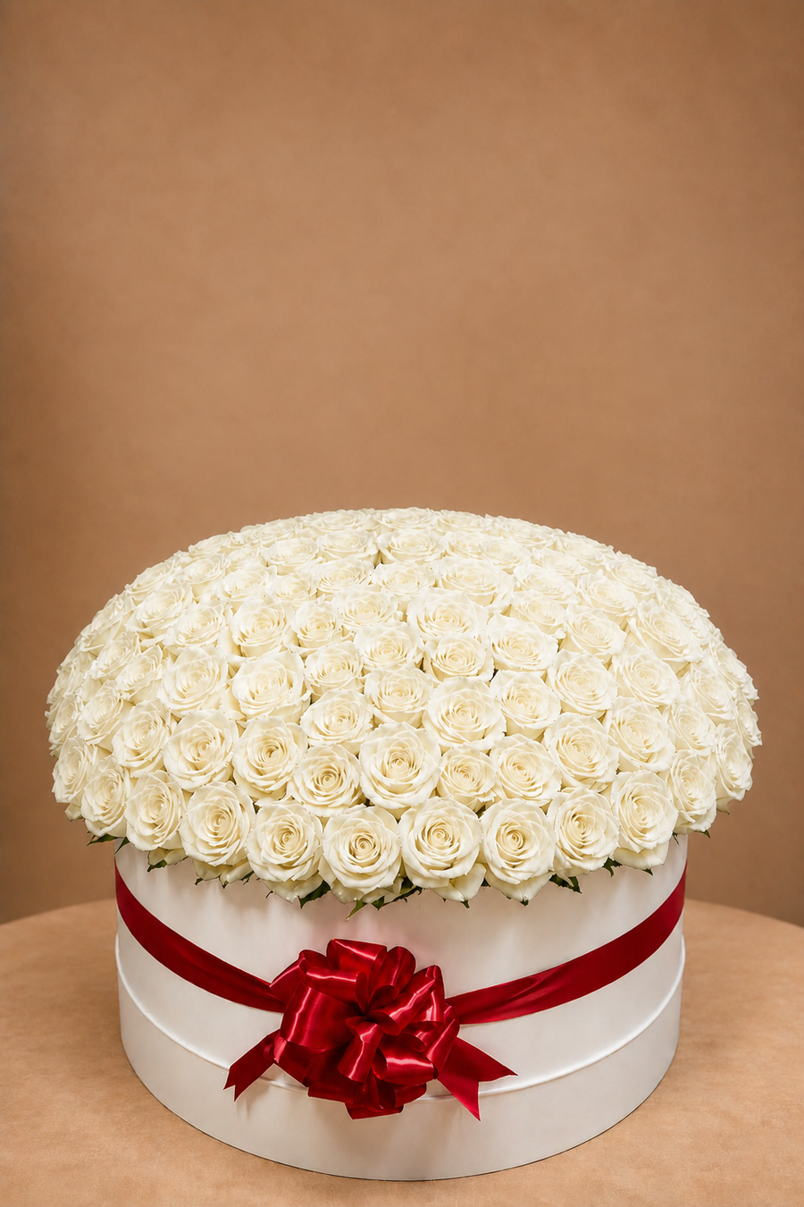 White Rose Box with 151 fresh ivory roses, shown without optional add-ons - LaFia Flowers
